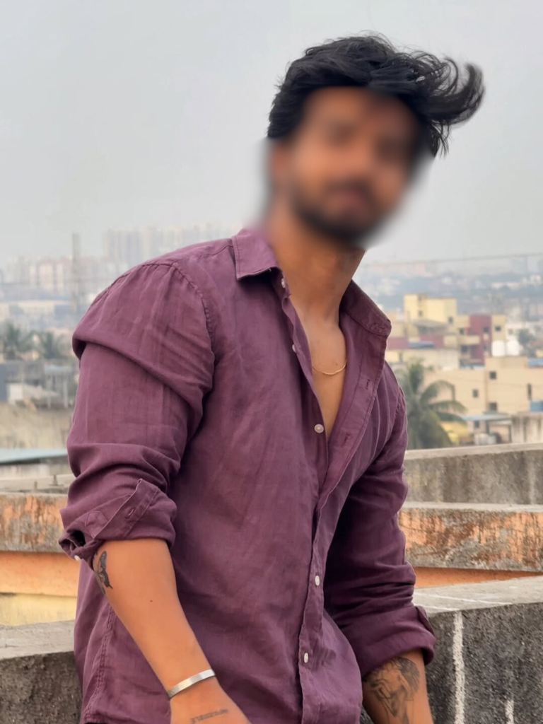 Intriguing male escort profile image focused on discretion and comfort